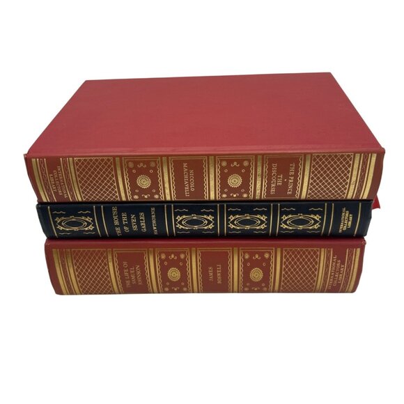 Books Decor Stack Of 3 Red Black Gold Ornate Famous Lit 1940s Vtg Mint - Picture 1 of 10